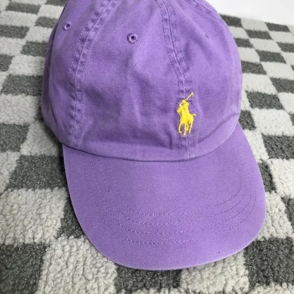 Polo Ralph Lauren Hat Cap Strap Back Purple Yellow Pony Embroidered Mens OS - Picture 2 of 9